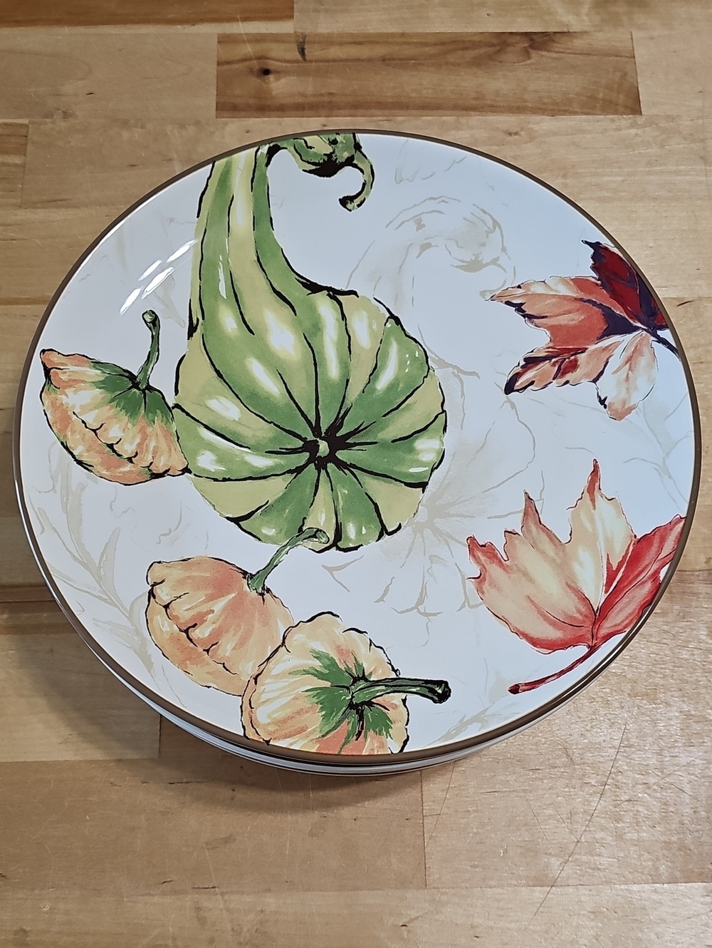 Fall Harvest Salad Plates Set of 5 Green Gourd Leaves 8.75”
